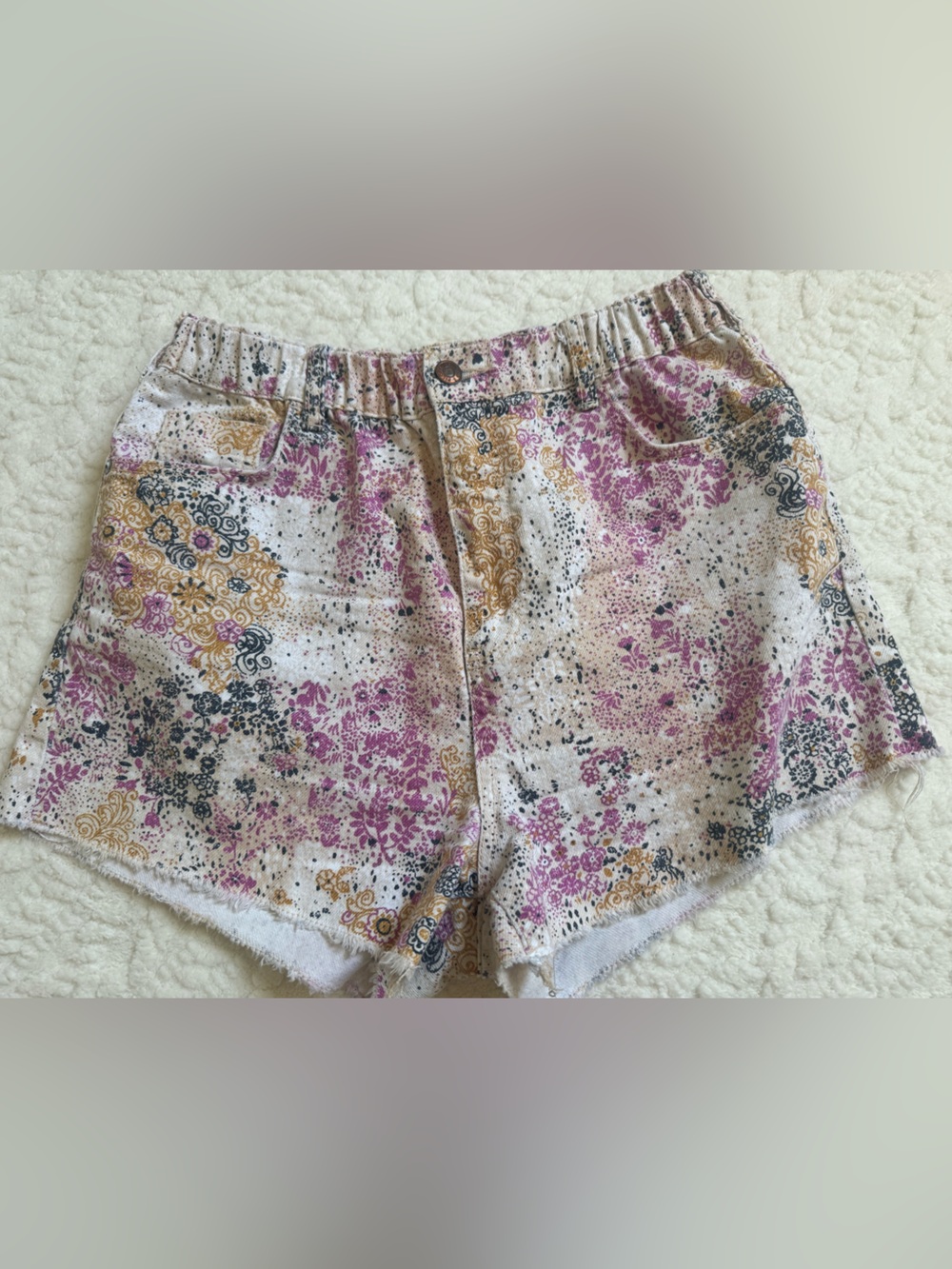 Pilcro Floral Print Denim Shorts Frayed Hem Boho Festival Medium
